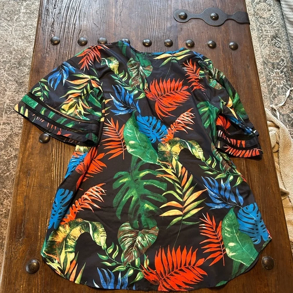 Tropical Leaf Print Women's Swim Coverup